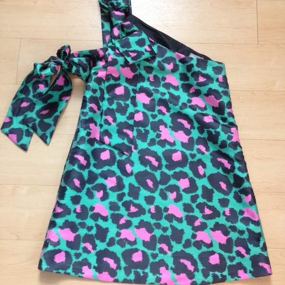 green and pink leopard print dress